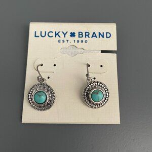 Lucky Brand Silver Tone Turquoise Drop Earrings Southwestern Vibes Boho Matte